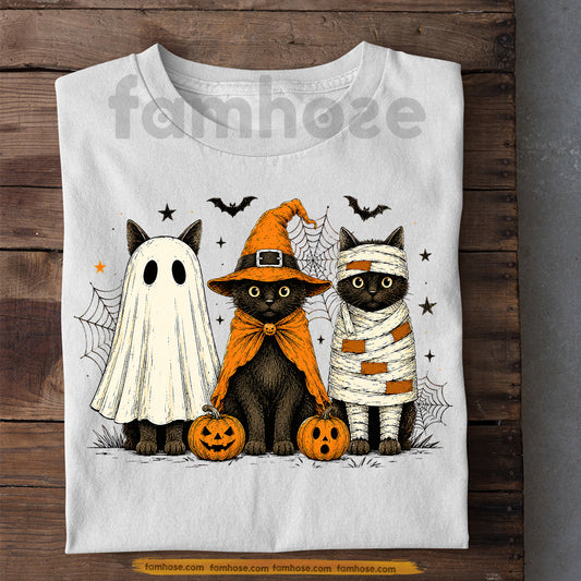 Cute Halloween Cat T-shirt, Black Cat Ghost Witch Mummy Tees Spooky Season Gift For Cat Lover