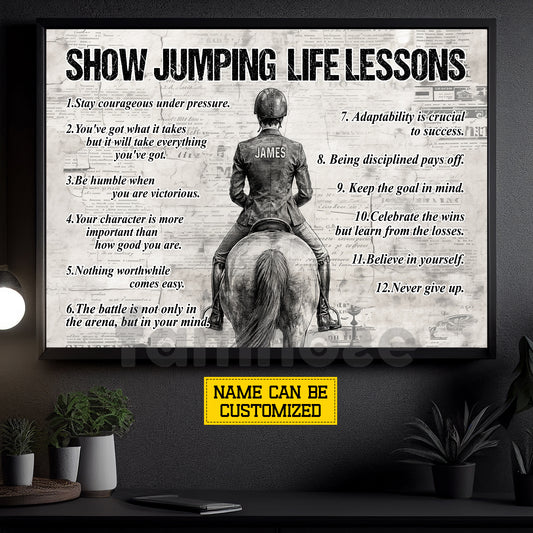 Motivational Personalized Horse Sport Man Canvas Painting, Show Jumping Life Lessons Inspirational Quote Wall Art Decor, Poster Gift For Horse Girl