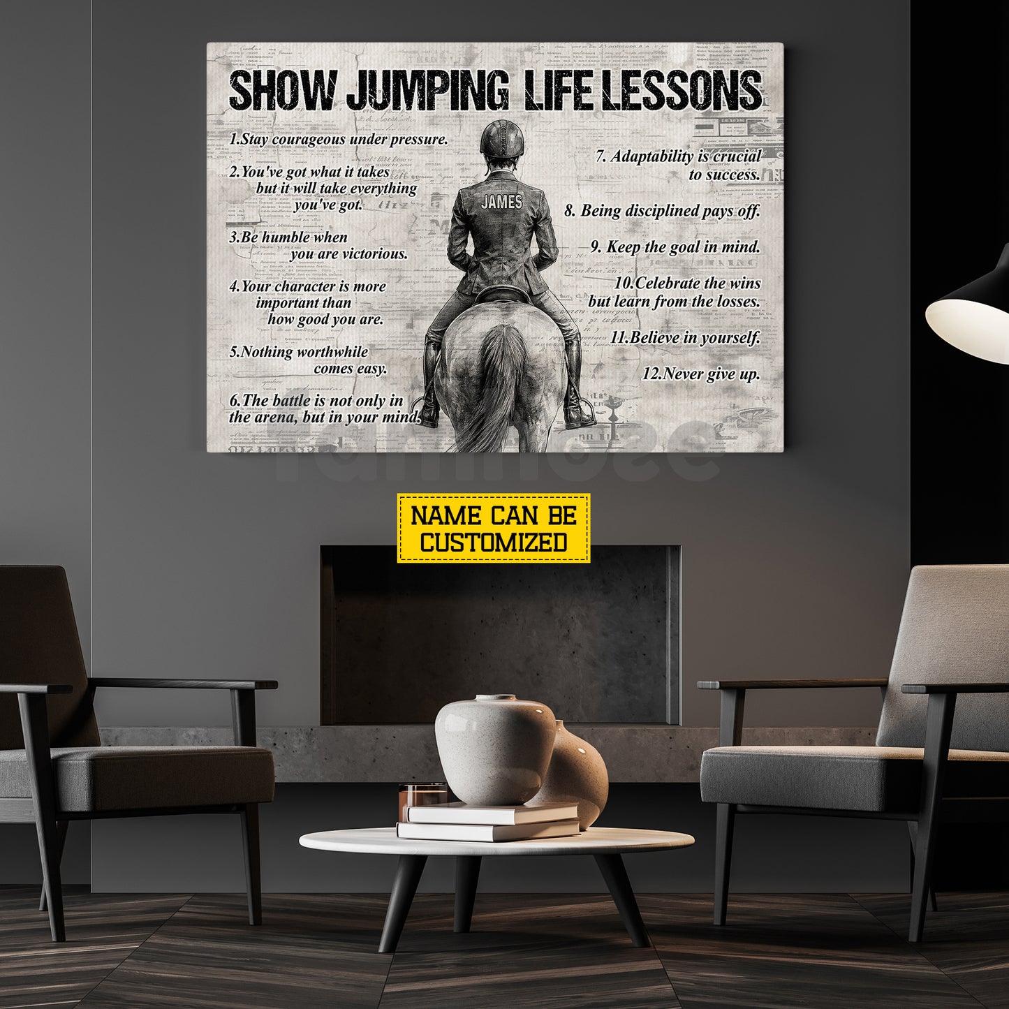 Motivational Personalized Horse Sport Man Canvas Painting, Show Jumping Life Lessons Inspirational Quote Wall Art Decor, Poster Gift For Horse Girl