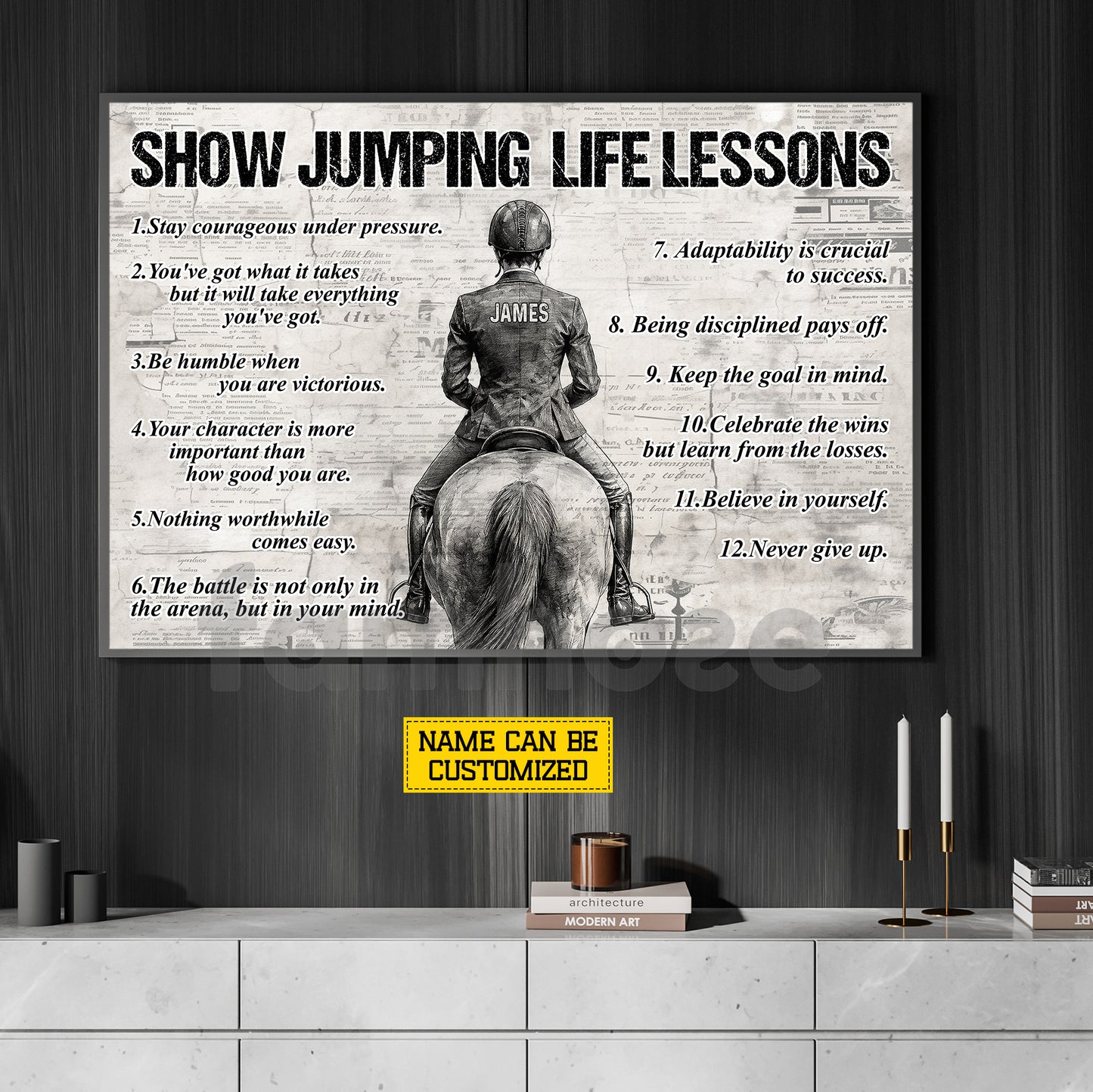 Motivational Personalized Horse Sport Man Canvas Painting, Show Jumping Life Lessons Inspirational Quote Wall Art Decor, Poster Gift For Horse Girl
