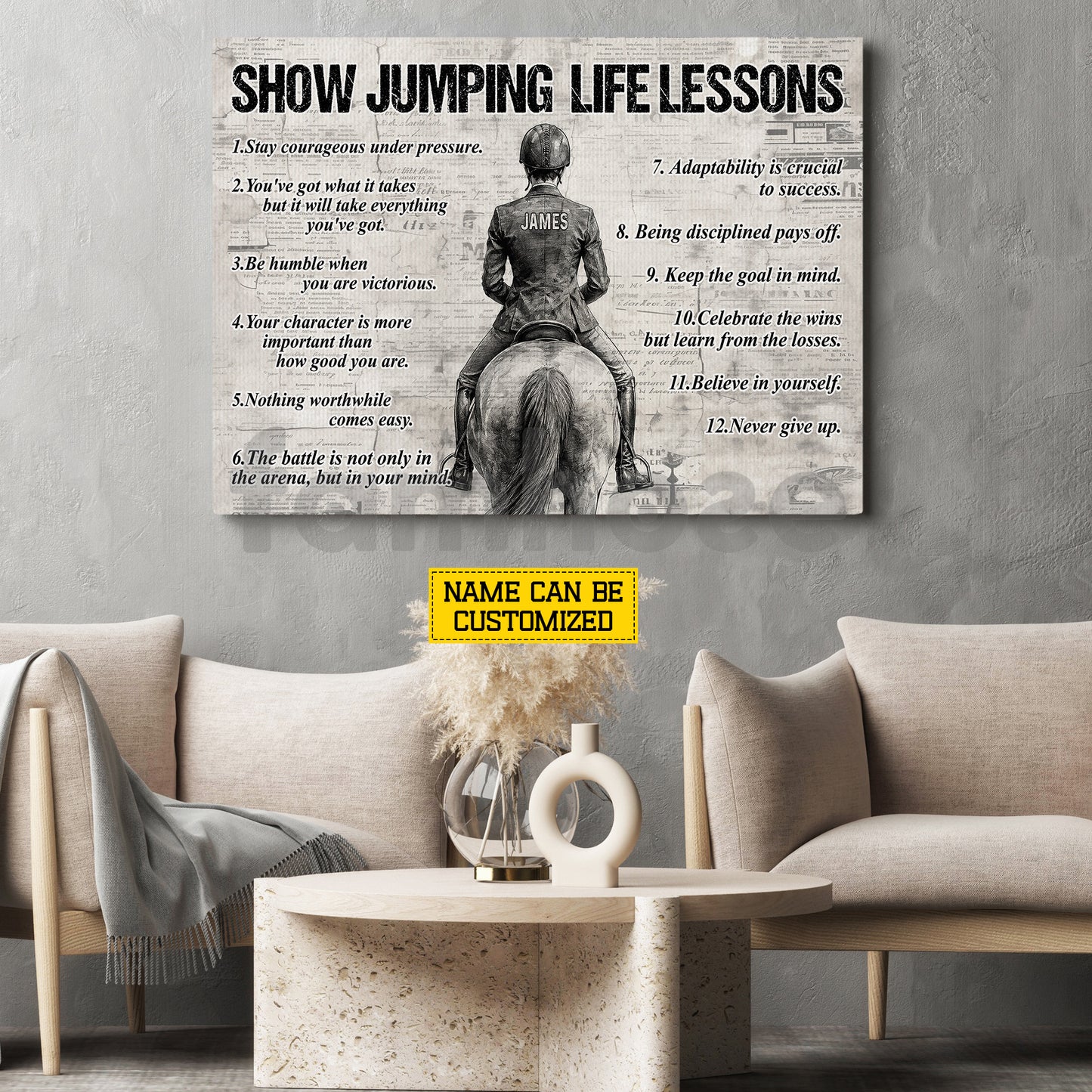Motivational Personalized Horse Sport Man Canvas Painting, Show Jumping Life Lessons Inspirational Quote Wall Art Decor, Poster Gift For Horse Girl