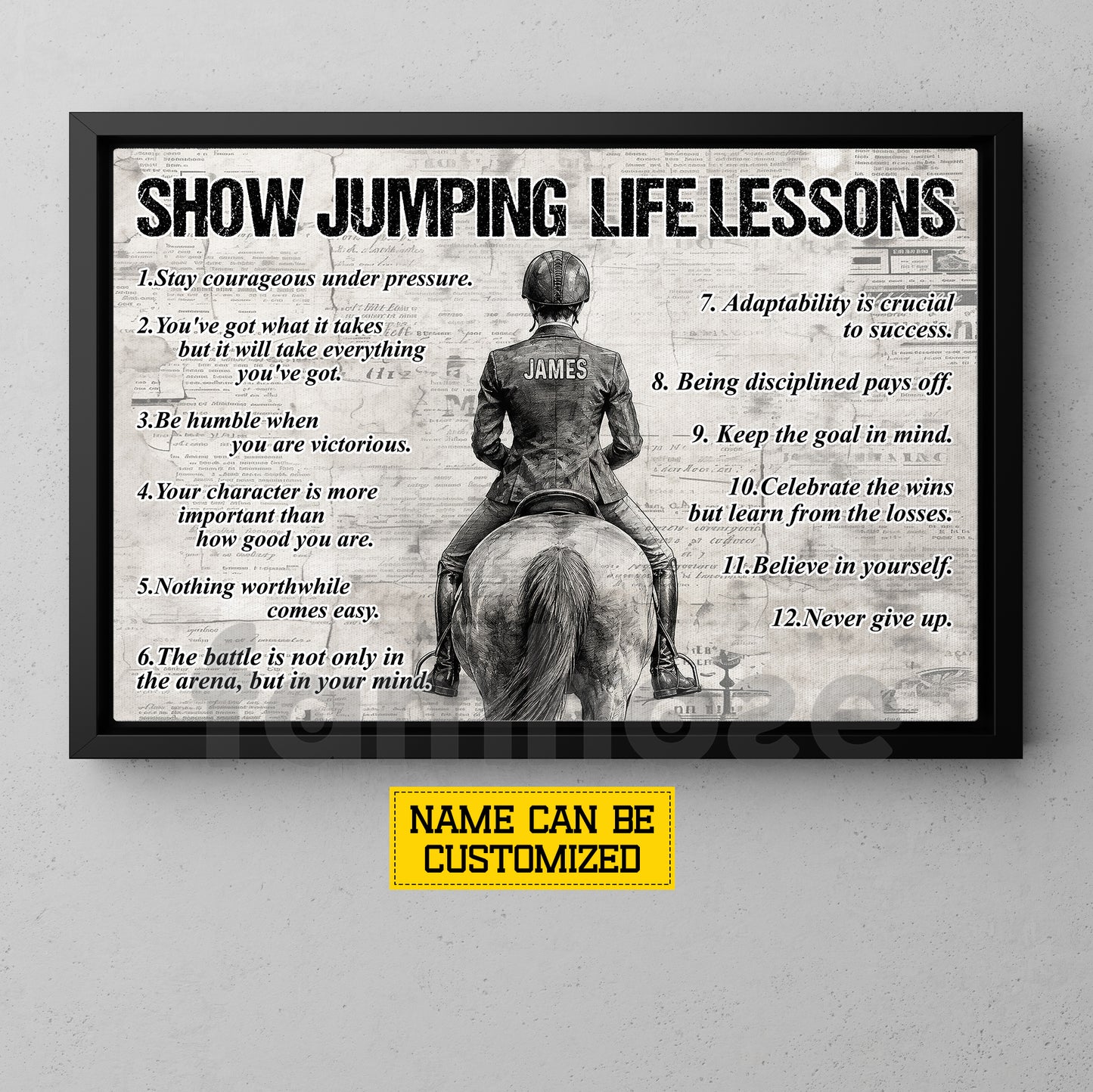 Motivational Personalized Horse Sport Man Canvas Painting, Show Jumping Life Lessons Inspirational Quote Wall Art Decor, Poster Gift For Horse Girl