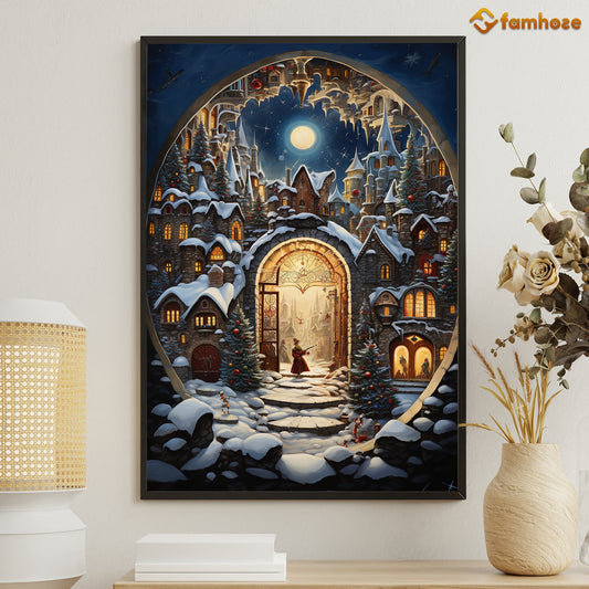 Enchanted Evening The Luminous Gateway To Christmas Town Christmas Canvas Painting, Xmas Wall Art Decor - Christmas Poster Gift