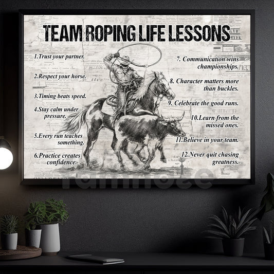 Motivational Team Roping Canvas Painting, Team Roping Life Lessons Wall Art Decor, Poster Gift For Team Roping Lover
