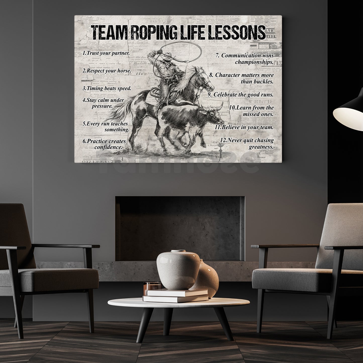 Motivational Team Roping Canvas Painting, Team Roping Life Lessons Wall Art Decor, Poster Gift For Team Roping Lover
