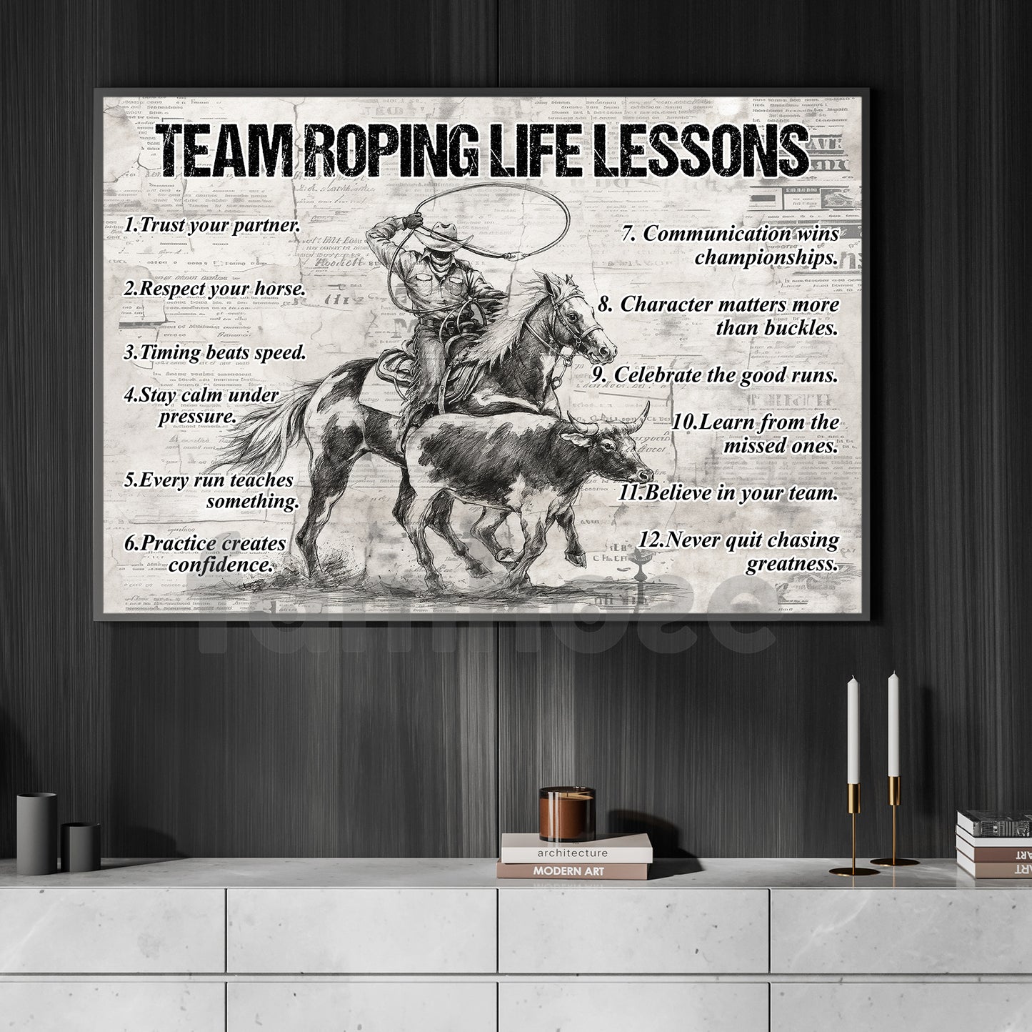 Motivational Team Roping Canvas Painting, Team Roping Life Lessons Wall Art Decor, Poster Gift For Team Roping Lover