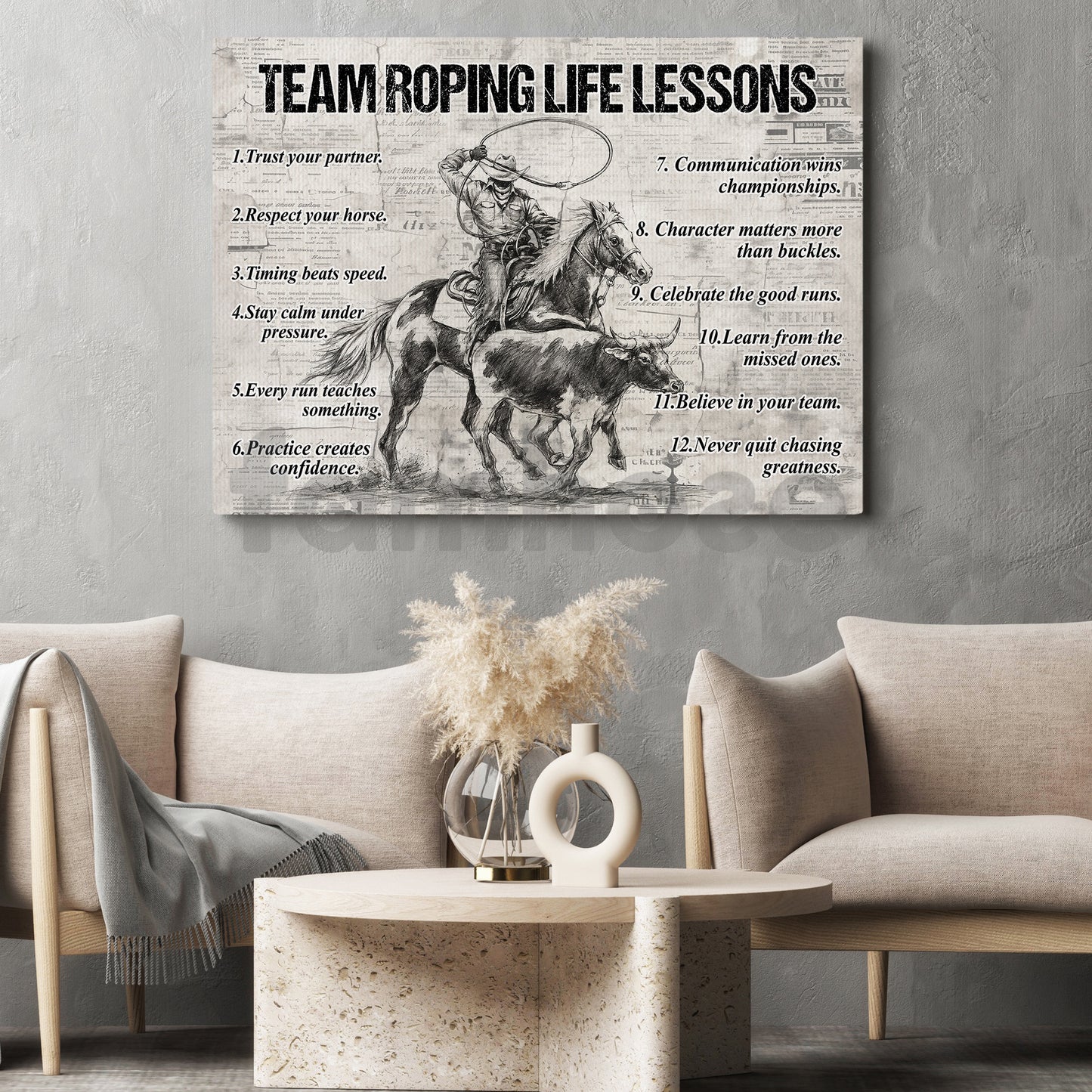 Motivational Team Roping Canvas Painting, Team Roping Life Lessons Wall Art Decor, Poster Gift For Team Roping Lover