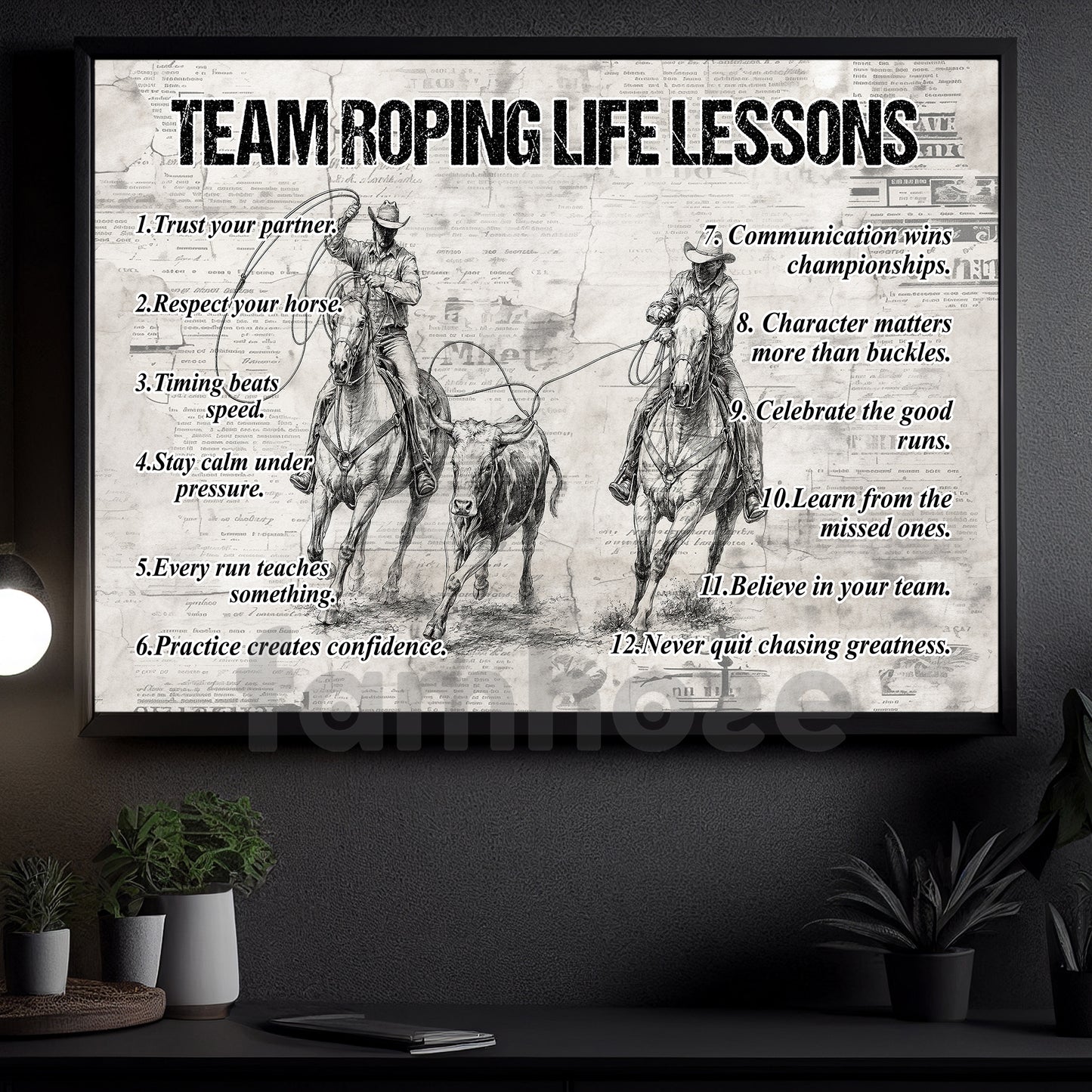 Motivational Team Roping Canvas Painting, Team Roping Life Lessons Wall Art Decor, Poster Gift For Team Roping Lover