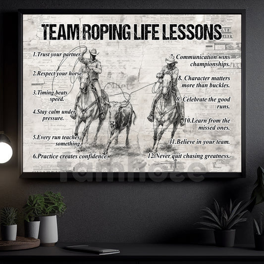 Motivational Team Roping Canvas Painting, Team Roping Life Lessons Wall Art Decor, Poster Gift For Team Roping Lover