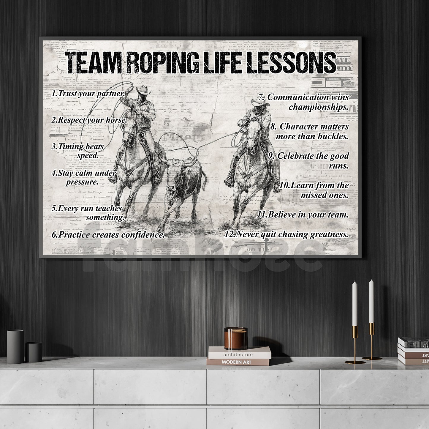 Motivational Team Roping Canvas Painting, Team Roping Life Lessons Wall Art Decor, Poster Gift For Team Roping Lover
