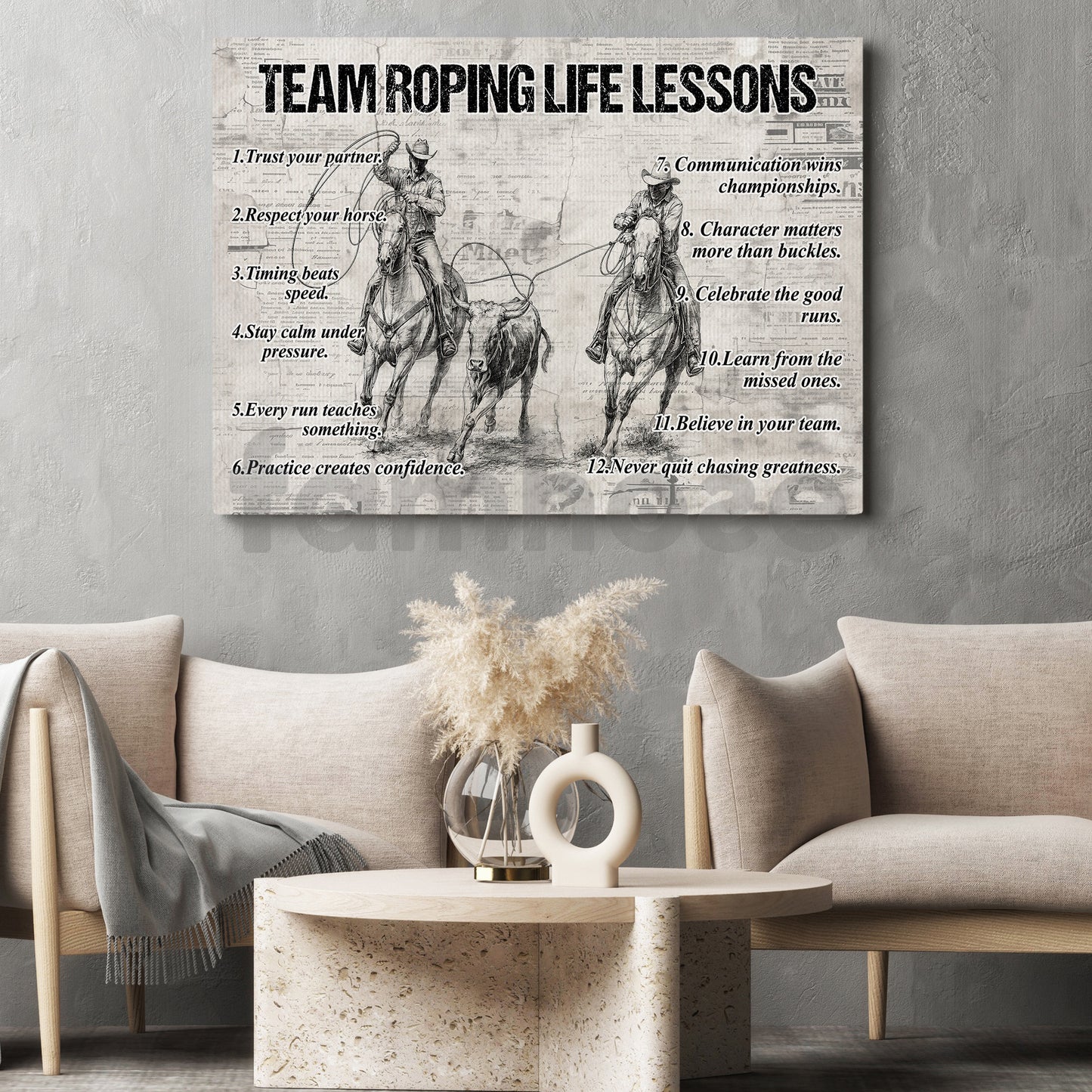 Motivational Team Roping Canvas Painting, Team Roping Life Lessons Wall Art Decor, Poster Gift For Team Roping Lover