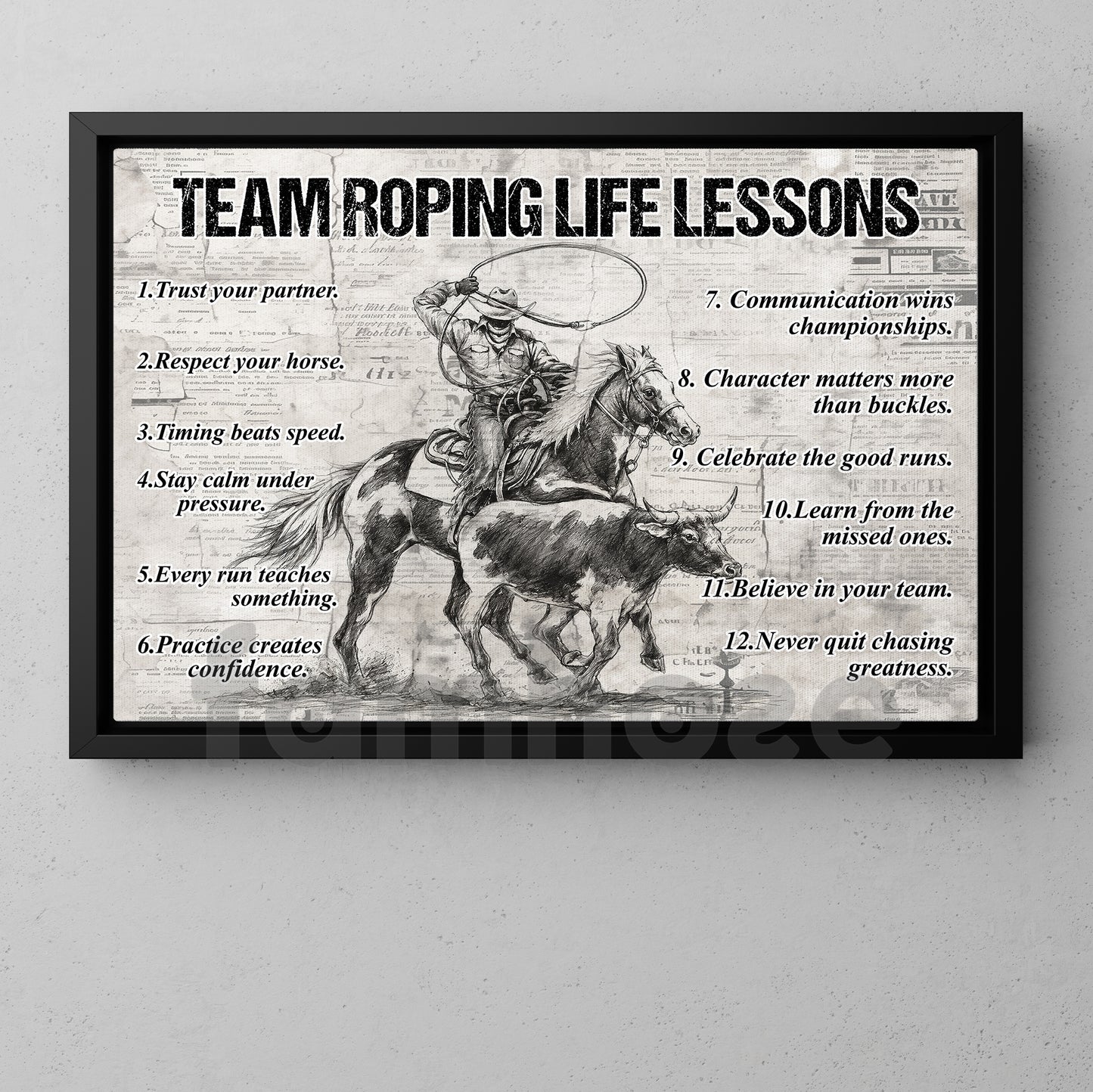 Motivational Team Roping Canvas Painting, Team Roping Life Lessons Wall Art Decor, Poster Gift For Team Roping Lover