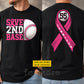 Personalized Baseball Breast Cancer Awareness Two-sided T-shirt, Save 2nd Base Pink Ribbon Tees Gift For Baseball Lover