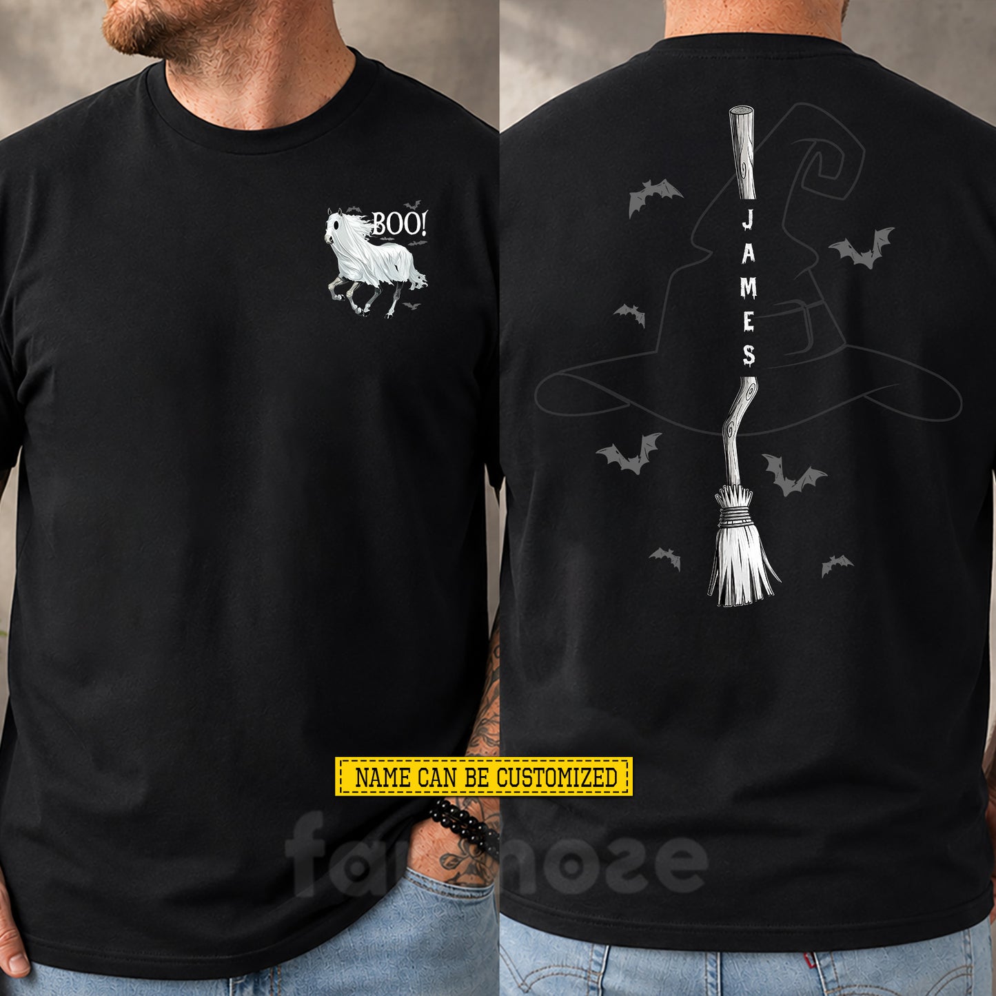 Personalized Halloween Horse Witch Two-sided T-shirt, Boo From The Barn Tees Spooky Season Gift For Horse Lover