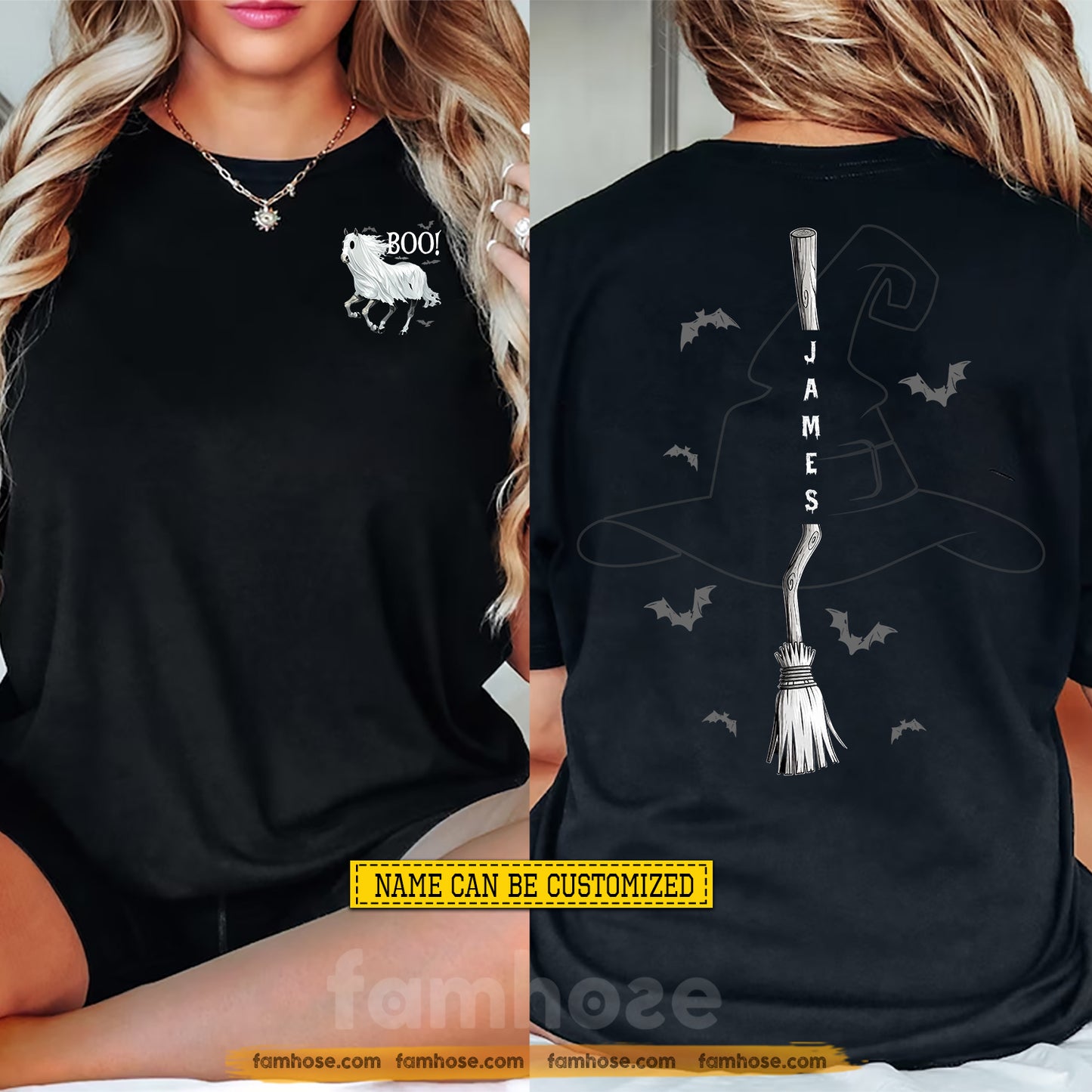 Personalized Halloween Horse Witch Two-sided T-shirt, Boo From The Barn Tees Spooky Season Gift For Horse Lover