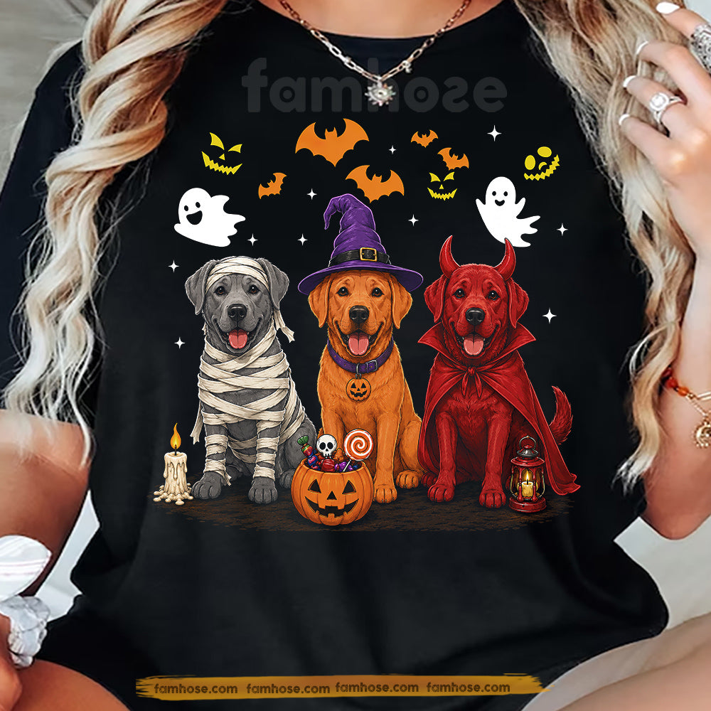 Cute Halloween Labrador Dog T-Shirt, Lab Dog Costume Mummy Witch Devil Pumpkin Tees Spooky Season Gift For Labrador Dog Lover