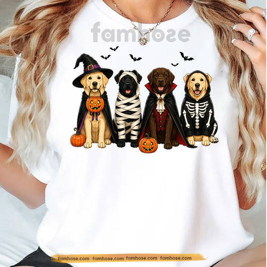 Halloween Labrador Dog T-Shirt, Cute Witch Mummy Vampire Skeleton Dog Tees Fall Spooky Season Gift For Labrador Dog Lover