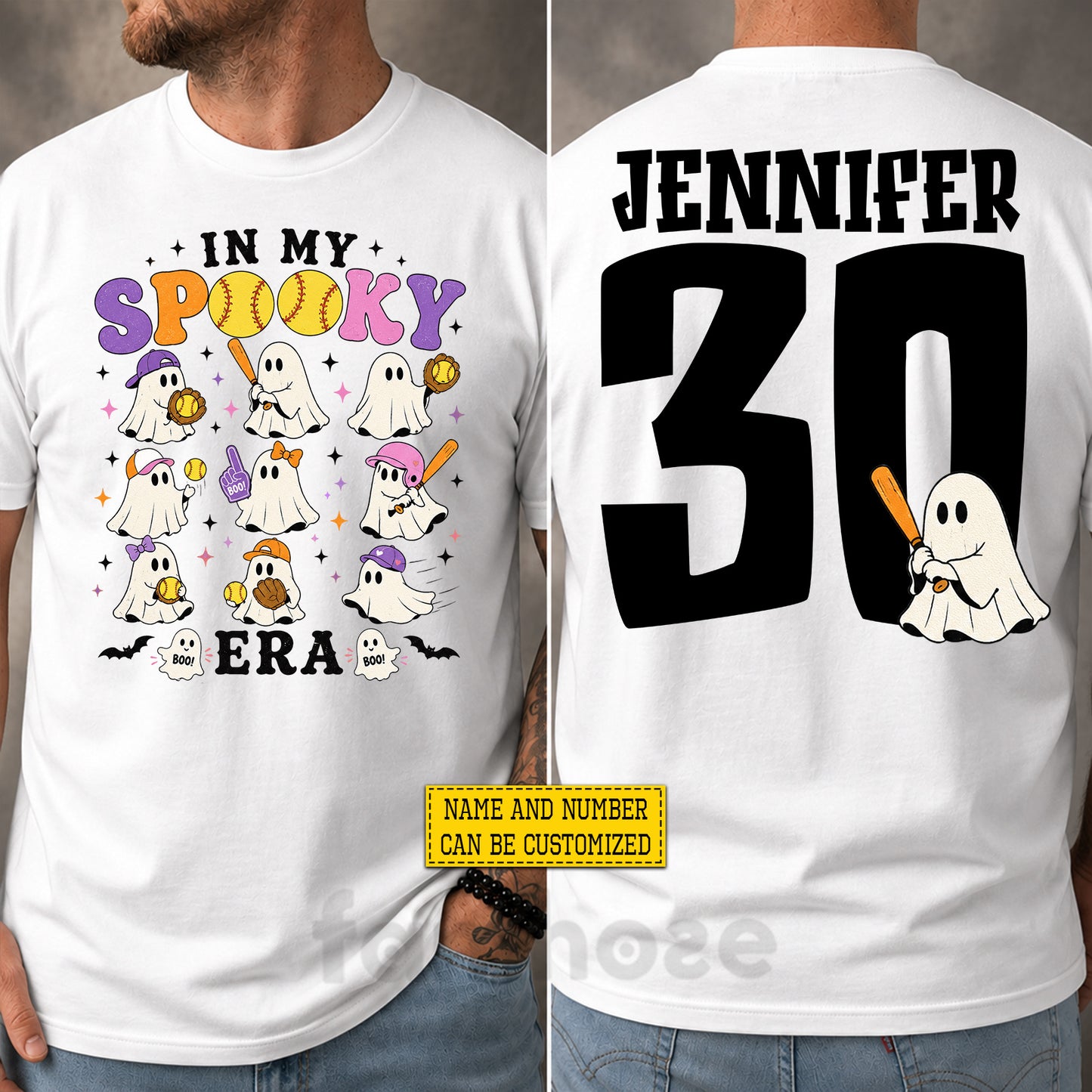 Personalized Halloween Softball Boo Two-sided T-shirt, In My Spooky Era Tees Spooky Season Gift For Softball Lover