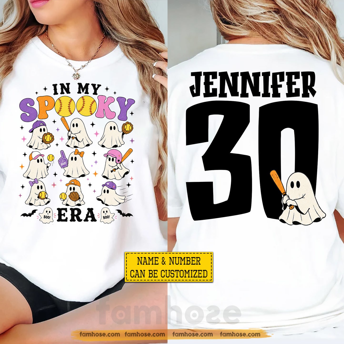 Personalized Halloween Softball Boo Two-sided T-shirt, In My Spooky Era Tees Spooky Season Gift For Softball Lover