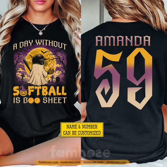 Personalized Halloween Softball Two-sided T-shirt, A Day Without Softball Is Boo Sheet Tees Spooky Season Gift For Softball Lover