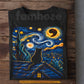 Halloween Black Cat T-shirt, Starry Night Moonlit Kitten Art Tees Spooky Season Gift For Cat Lover