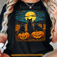 Halloween Black Cat T-Shirt, Full Moon Jack O Lantern Tees Spooky Season Gift For Cat Lover