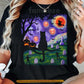Halloween Black Cat T-shirt, Starry Night In Graveyard Tees Spooky Season Gift For Cat Lover