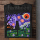 Halloween Black Cat T-shirt, Starry Night In Graveyard Tees Spooky Season Gift For Cat Lover