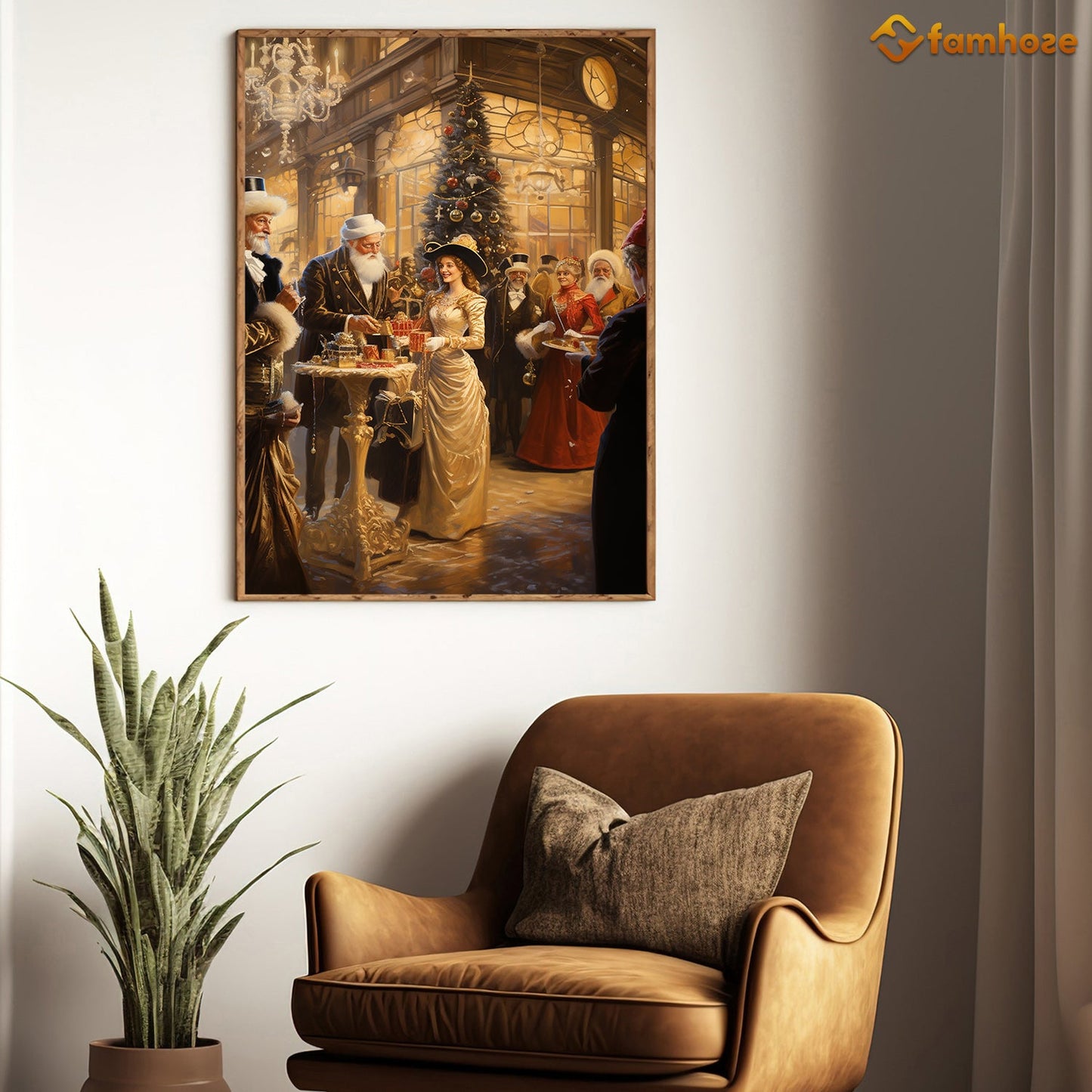 A Elegant Christmas Soiree in the Grand Halll, Victorian Christmas Canvas Painting, Xmas Wall Art Decor - Christmas Poster Gift