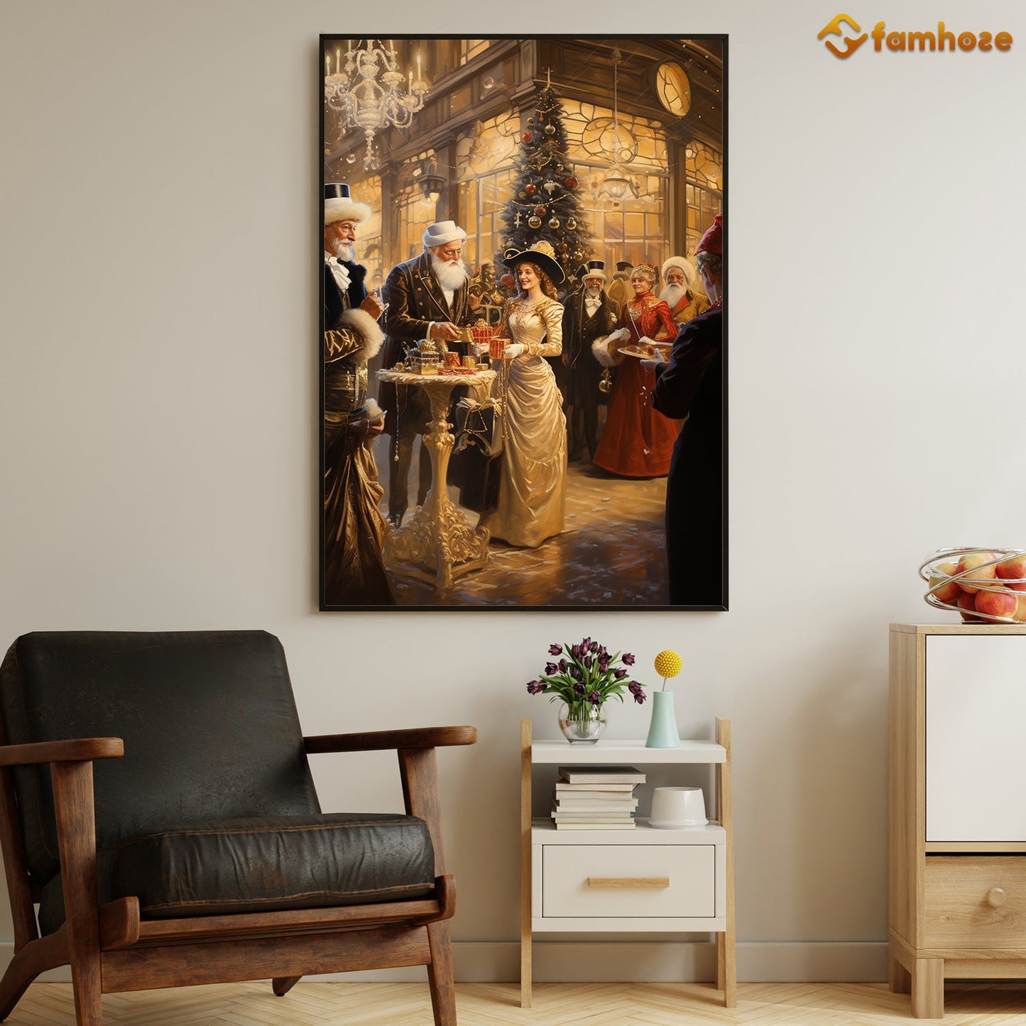 A Elegant Christmas Soiree in the Grand Halll, Victorian Christmas Canvas Painting, Xmas Wall Art Decor - Christmas Poster Gift