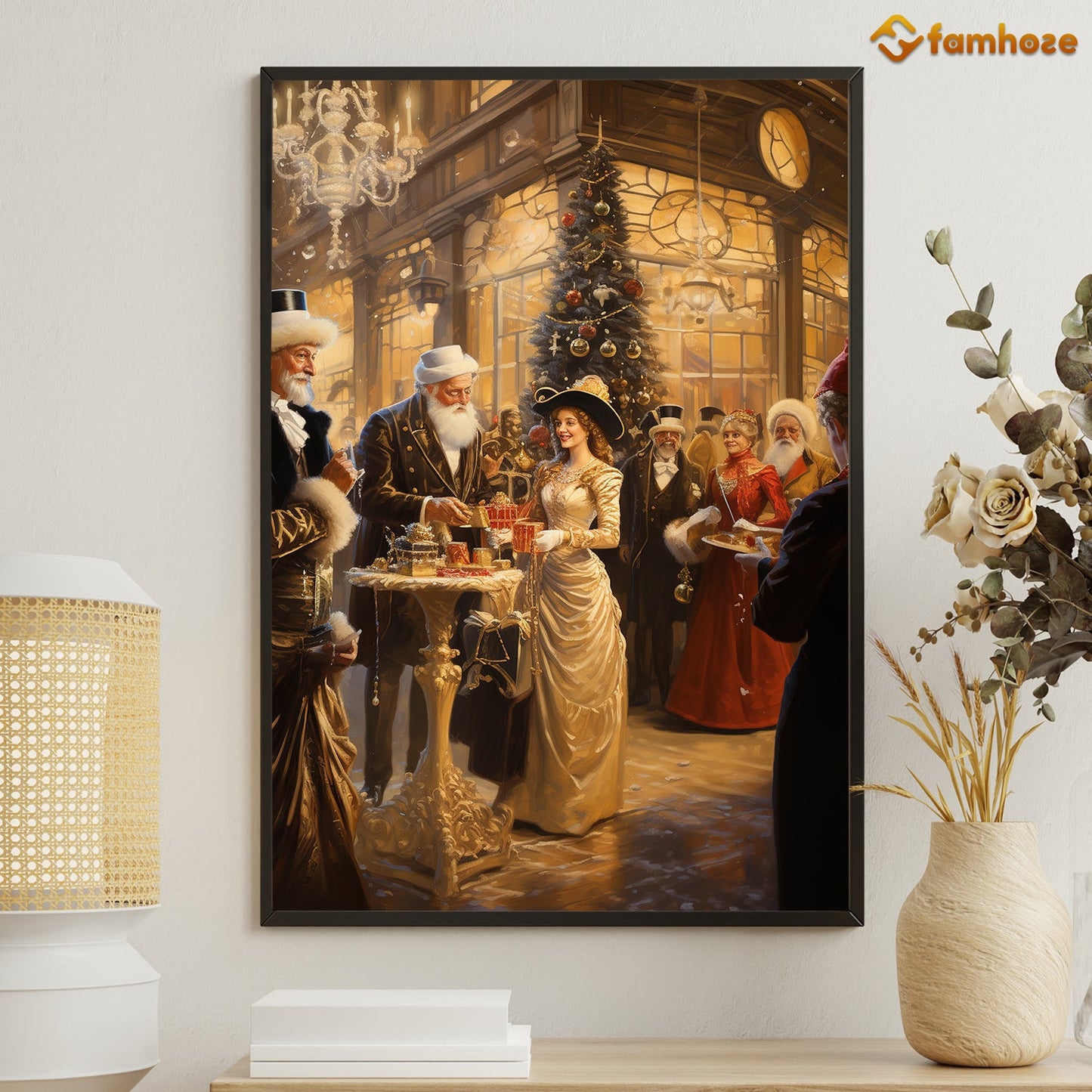 A Elegant Christmas Soiree in the Grand Halll, Victorian Christmas Canvas Painting, Xmas Wall Art Decor - Christmas Poster Gift