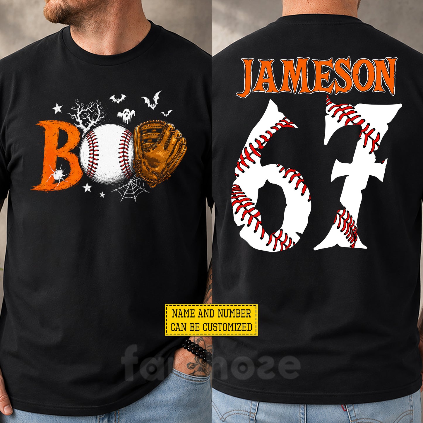 Personalized Halloween Baseball Two-sided T-shirt, Boo At The Ballpark Tees Spooky Season Gift For Baseball Lover