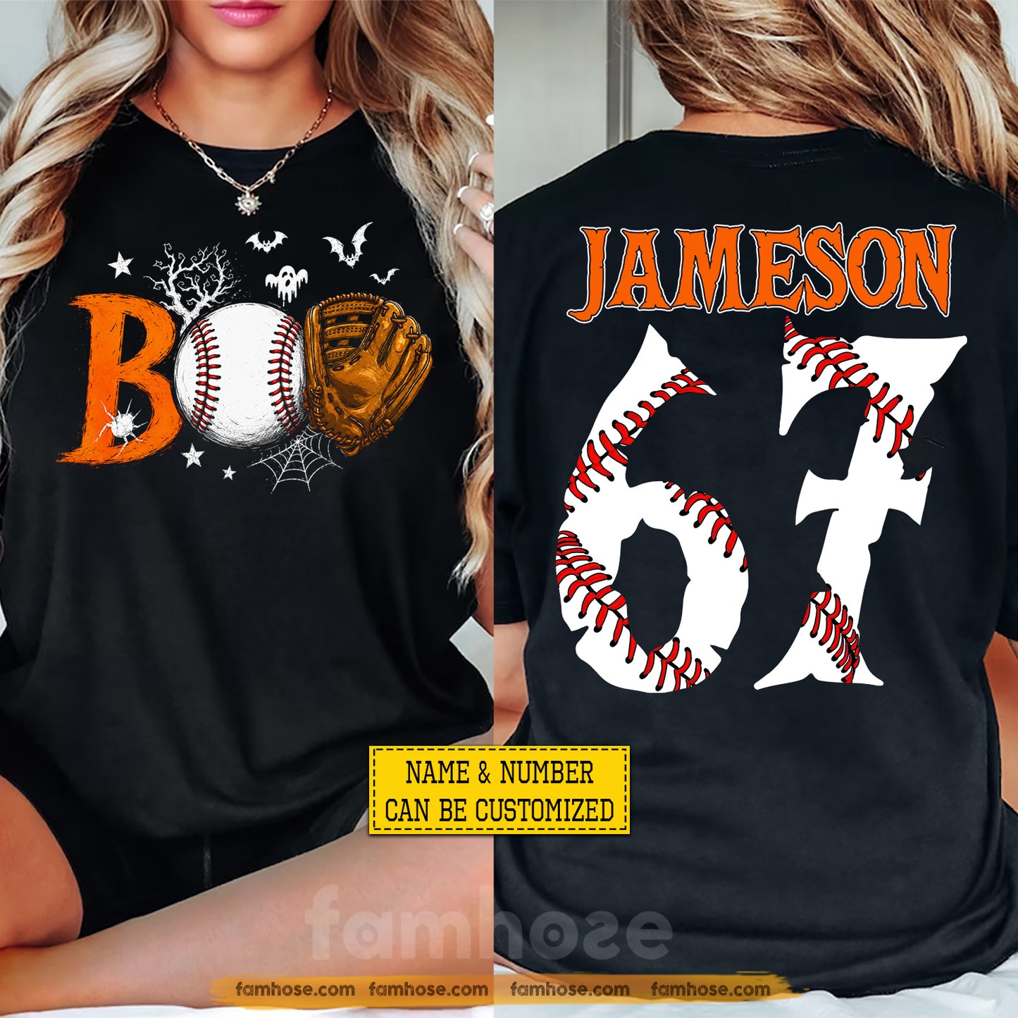 Personalized Halloween Baseball Two-sided T-shirt, Boo At The Ballpark Tees Spooky Season Gift For Baseball Lover