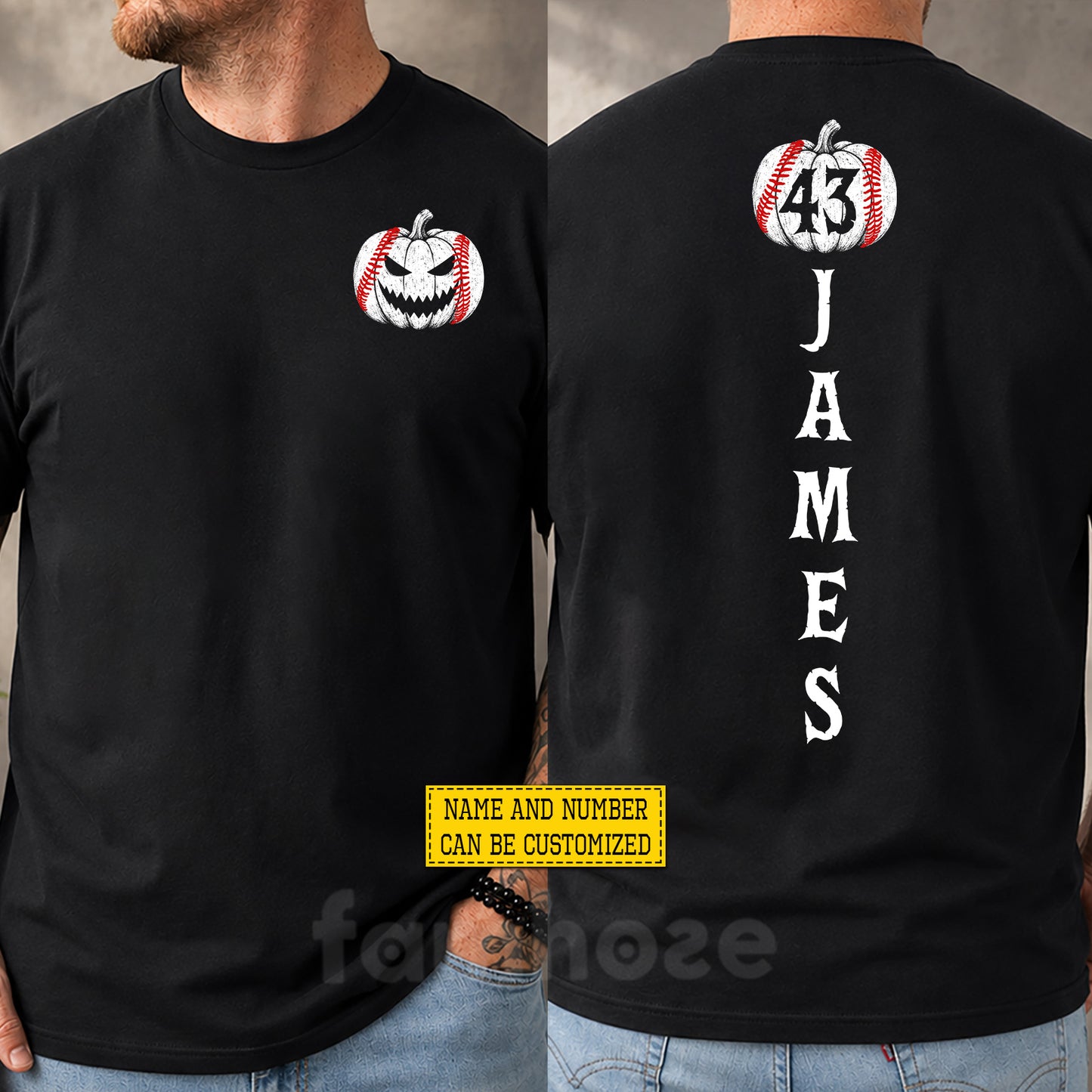 Personalized Halloween Baseball Pumpkin Two-sided T-shirt, Home Runs And Haunts Tees Spooky Season Gift For Baseball Lover