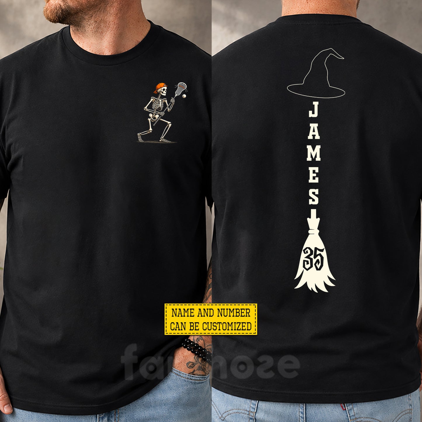 Personalized Halloween Lacrosse Skeleton Two-sided T-shirt, Wicked On The Field Tees Spooky Season Gift For Lacrosse Lover