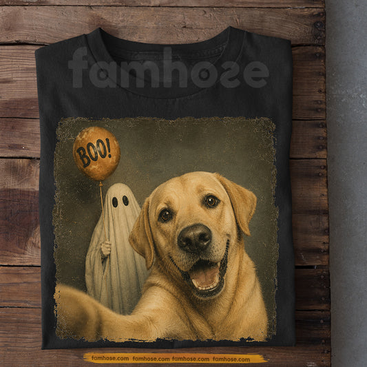 Funny Halloween Labrador Dog Ghost T-Shirt, Vintage Boo Photo Lab Dog Tees Spooky Season Gift For Labrador Dog Lover