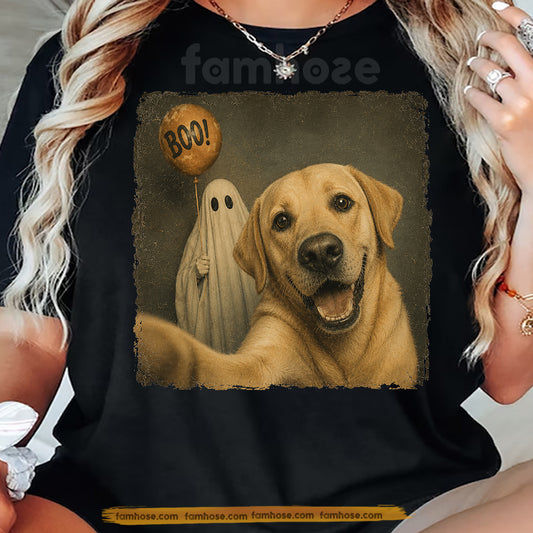 Funny Halloween Labrador Dog Ghost T-Shirt, Vintage Boo Photo Lab Dog Tees Spooky Season Gift For Labrador Dog Lover