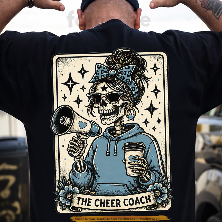 Funny Halloween Skeleton Cheerleader Backside T-shirt, The Cheer Mom Tees Spooky Season Gift For Cheerleading Lover