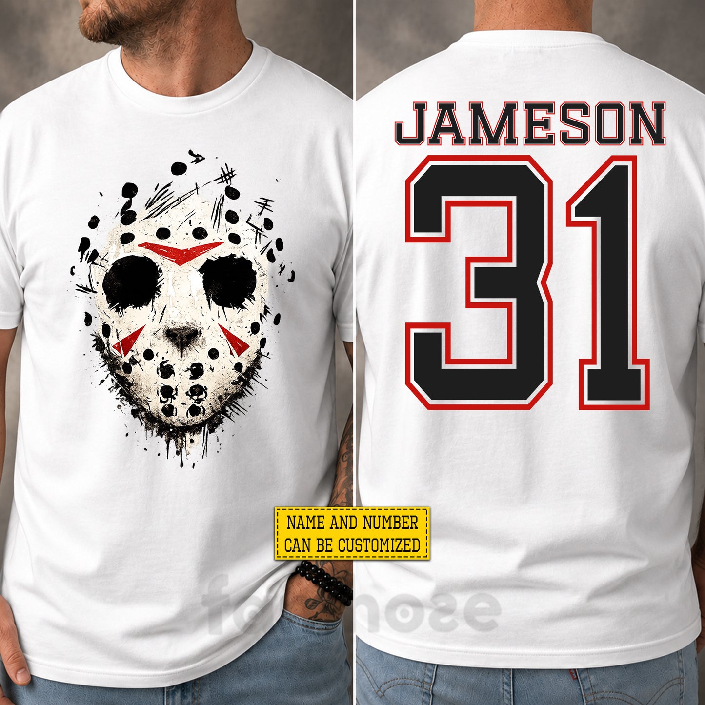 Personalized Halloween Hockey Two-sided T-shirt, Jason Hockey Mask Tees Spooky Season Gift For Hockey Lover