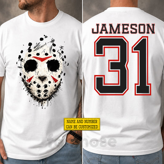 Personalized Halloween Hockey Two-sided T-shirt, Jason Hockey Mask Tees Spooky Season Gift For Hockey Lover
