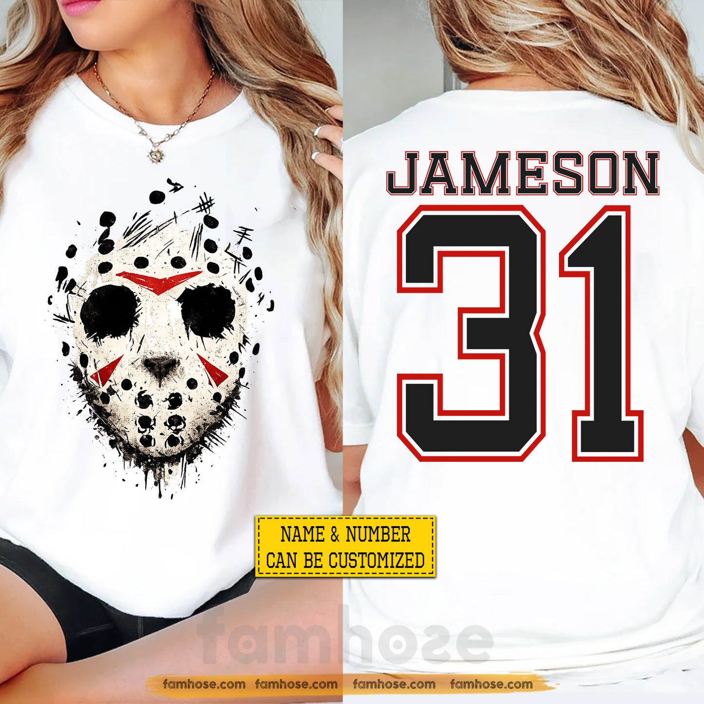 Personalized Halloween Hockey Two-sided T-shirt, Jason Hockey Mask Tees Spooky Season Gift For Hockey Lover