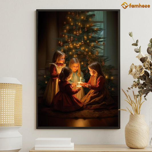 Cherished Moments Children's Candlelit Christmas Christmas Canvas Painting, Xmas Wall Art Decor - Christmas Poster Gift