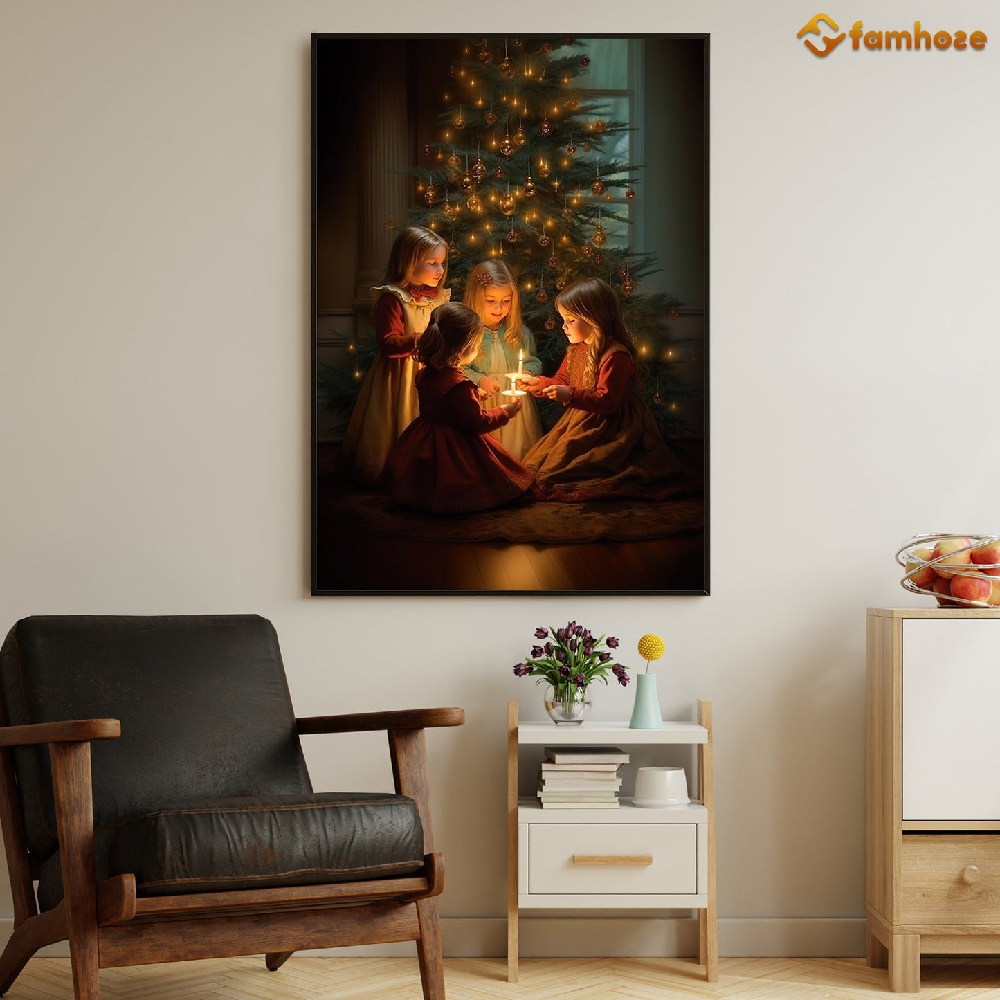 Cherished Moments Children's Candlelit Christmas Christmas Canvas Painting, Xmas Wall Art Decor - Christmas Poster Gift