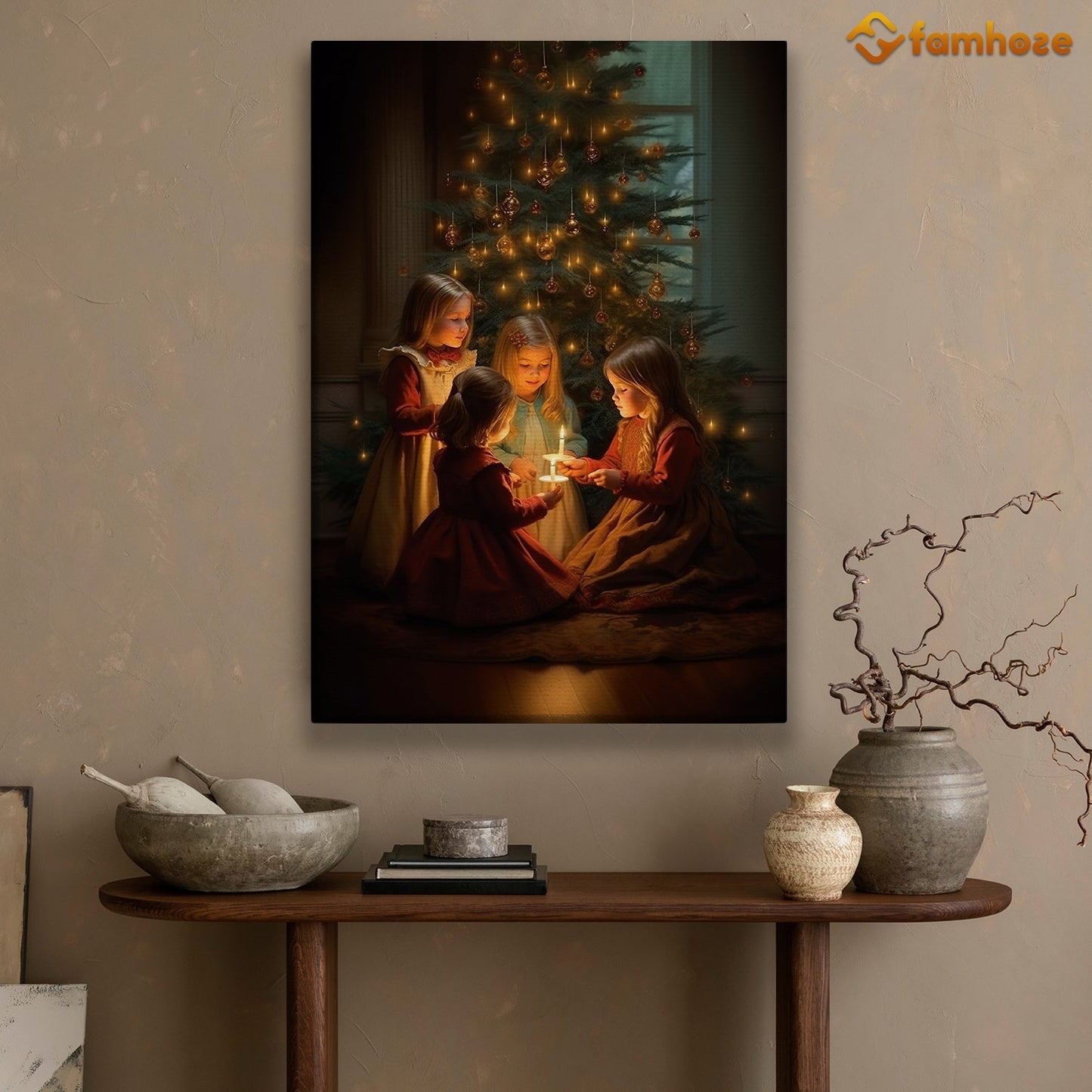 Cherished Moments Children's Candlelit Christmas Christmas Canvas Painting, Xmas Wall Art Decor - Christmas Poster Gift