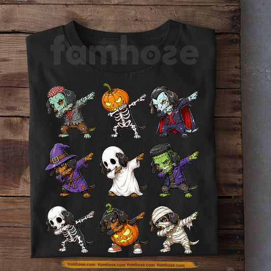 Funny Halloween Dachshund Dog Costume T-Shirt, Dabbing Wiener Dog Tees Spooky Season Gift For Dog Lover