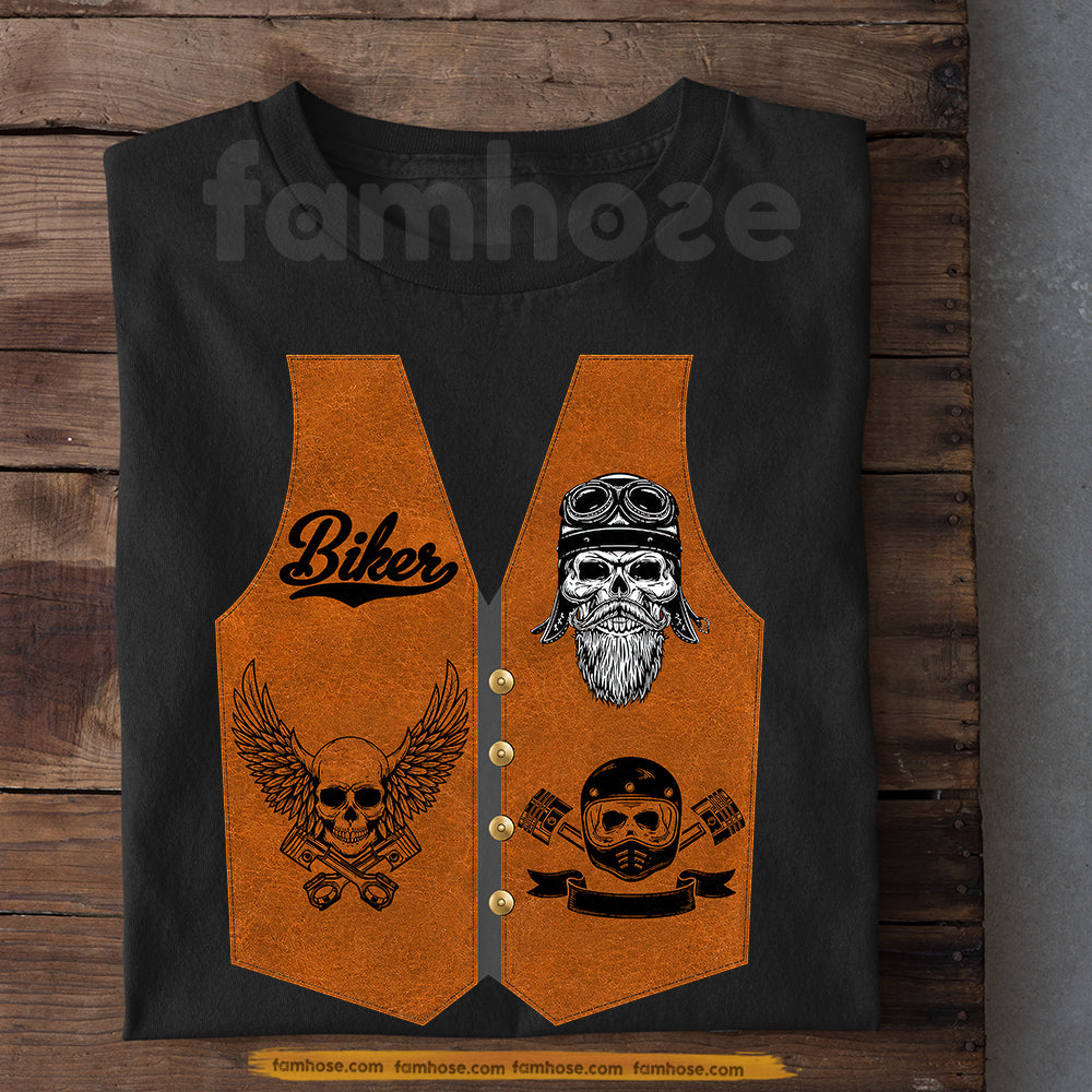 Biker Vest Halloween Costume T-shirt, Motorcycle Leather Vest Skull Rider Tees Spooky Season Gift For Bikers