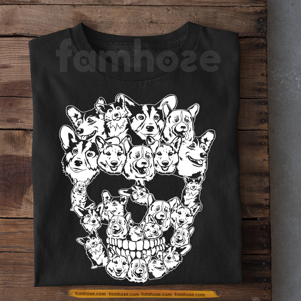 Halloween Corgi Dog Skull T-Shirt, Gothic Corgi Dog Graphic Tees Spooky Season Gift For Dog Lover