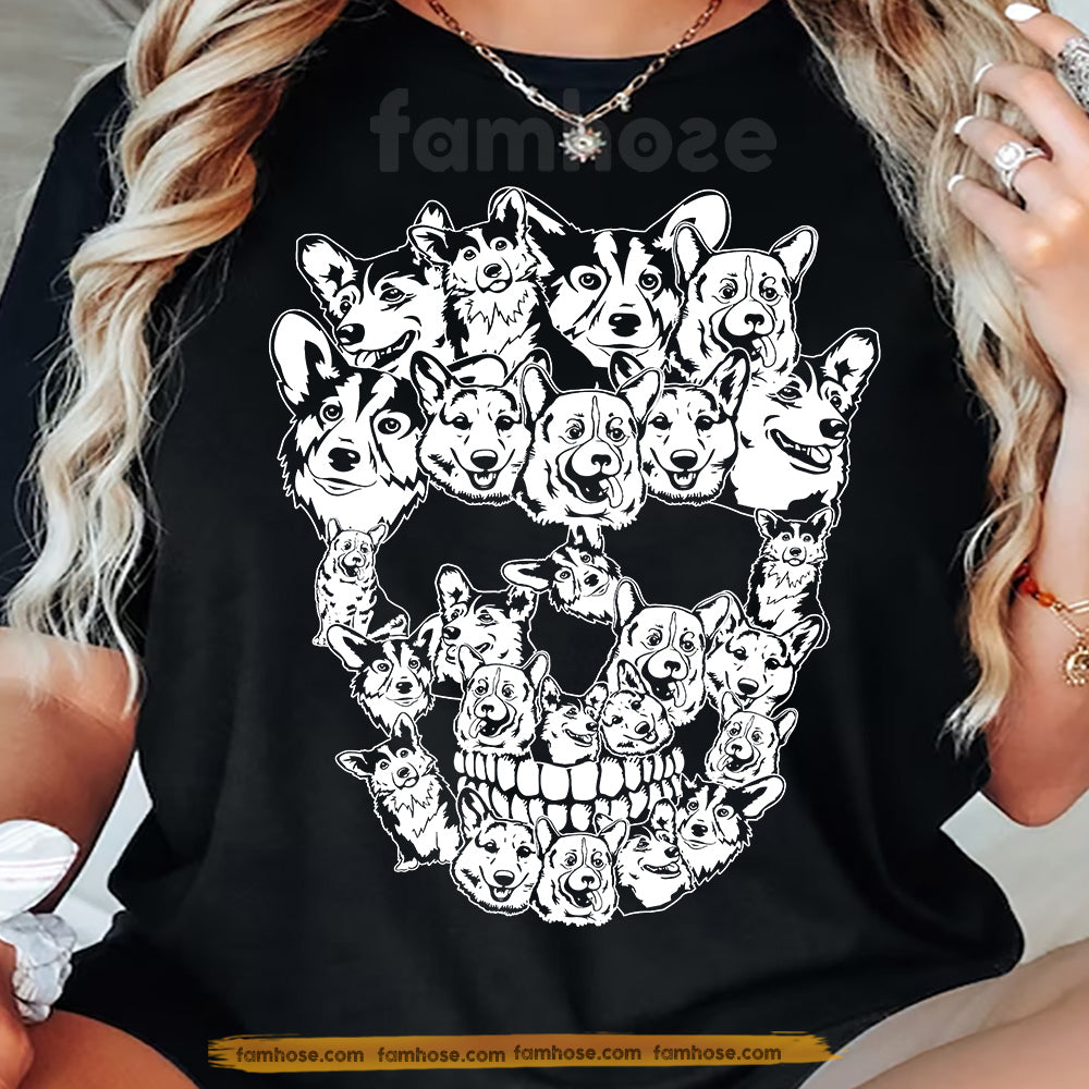 Halloween Corgi Dog Skull T-Shirt, Gothic Corgi Dog Graphic Tees Spooky Season Gift For Dog Lover