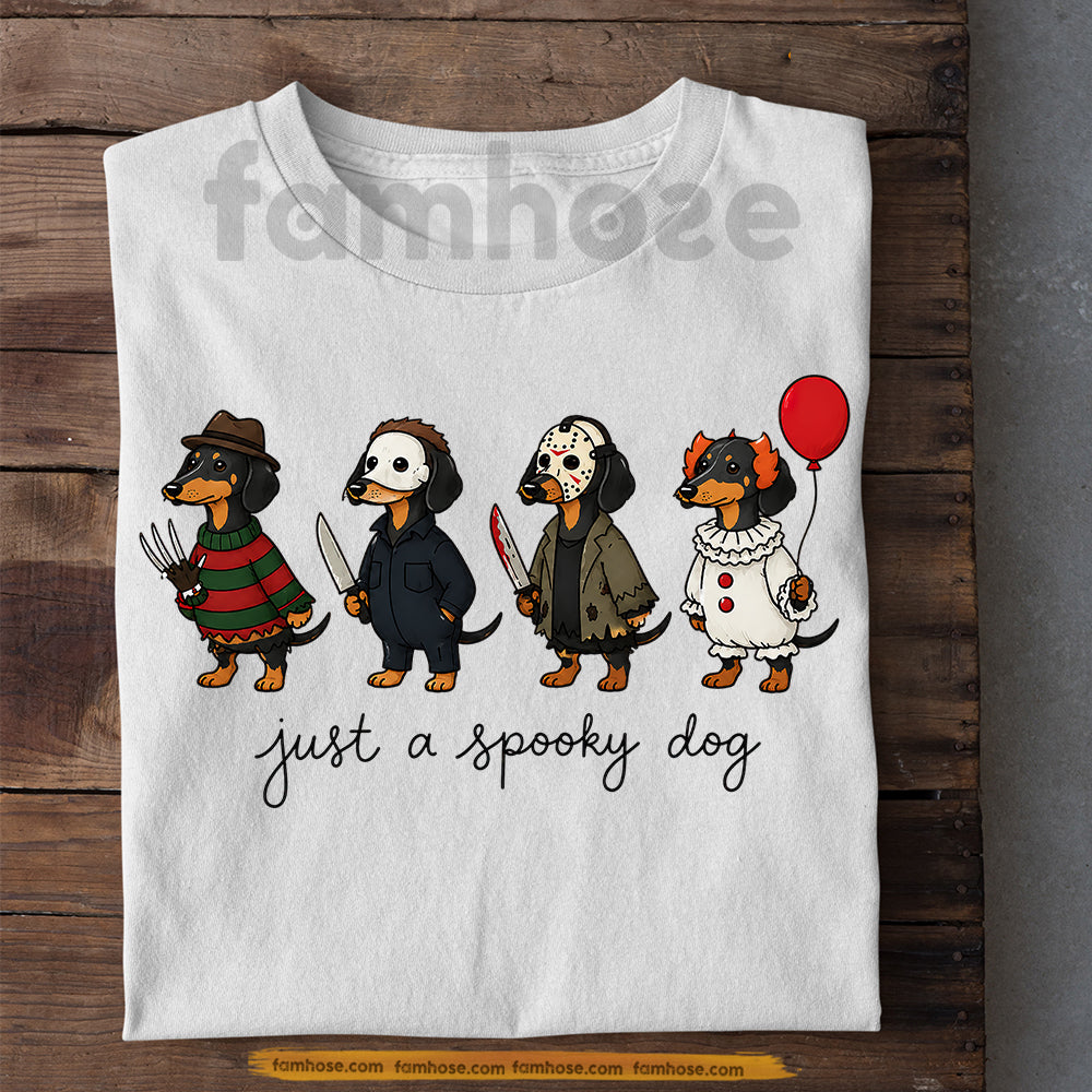 Funny Halloween Dachshund Dog T-shirt, Just A Spooky Dog Horror Movie Wiener Dog Tees Fall Spooky Season Gift For Dog Lover
