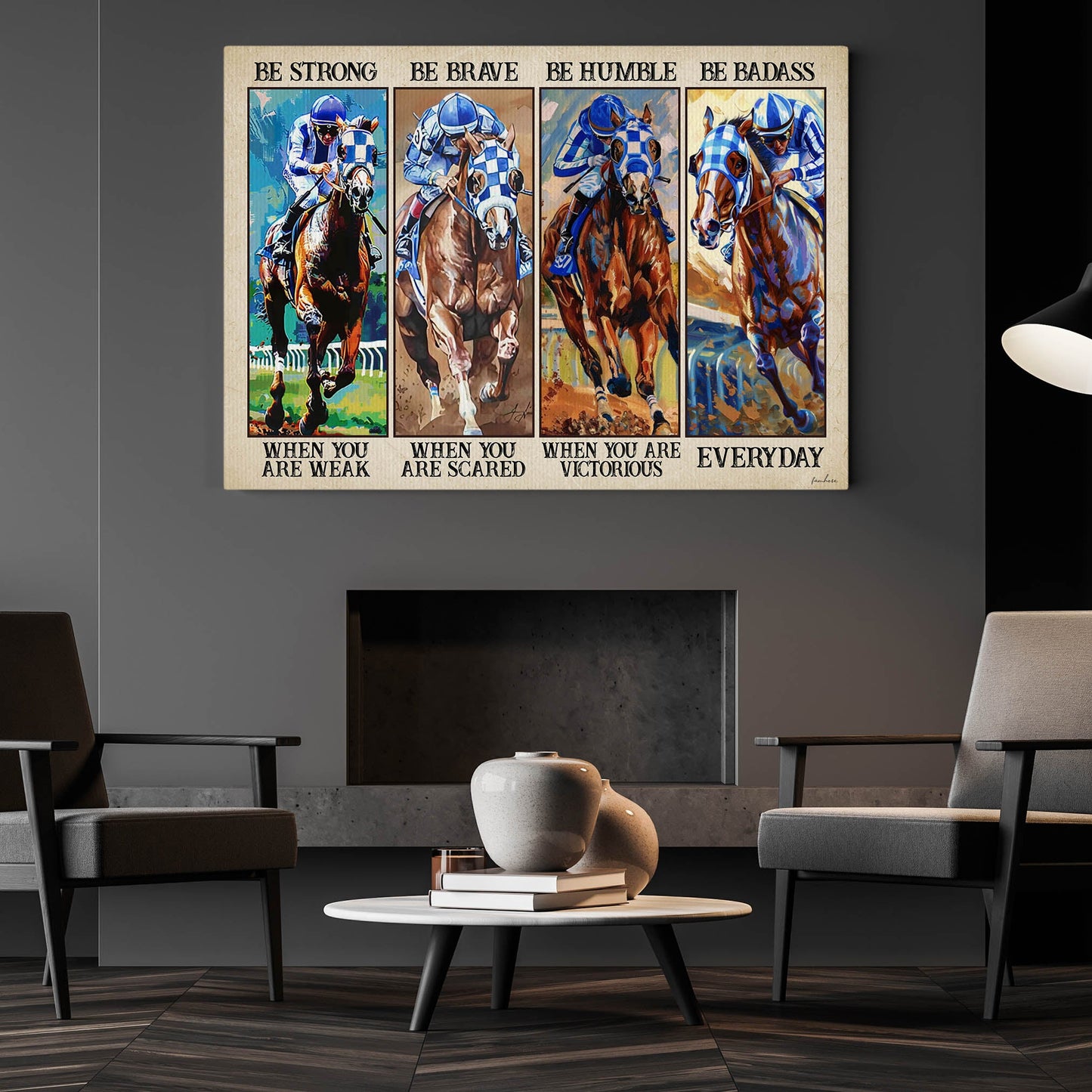 Secretariat Canvas Painting, Be Strong Be Brave Be Humble Be Badass, Motivational Quotes Wall Art Decor, Poster Gift For Horse Racing Lovers